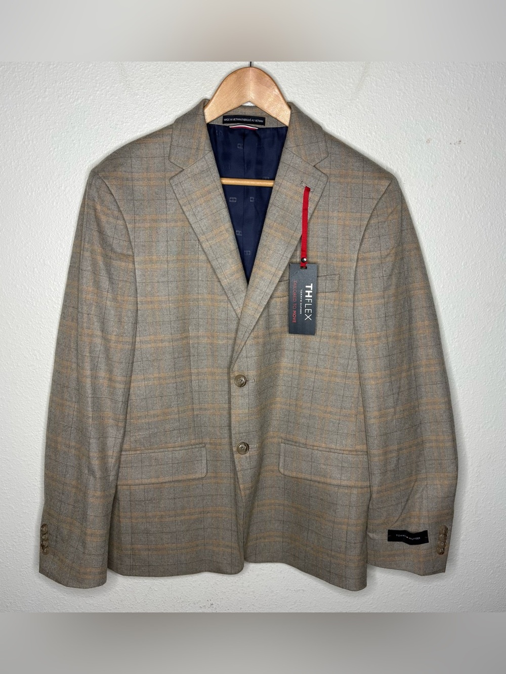 Tommy Hilfiger TH Flex Conrad Sport Coat Oatmeal Gold Plaid Mens Blazer 40S